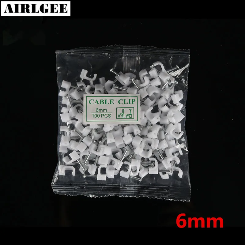 

PE Plastic 6mm Square Path Cable Clip High Carbon Steel Nails C Shaped Cable clips Reticle Wall holder 100pcs/pack