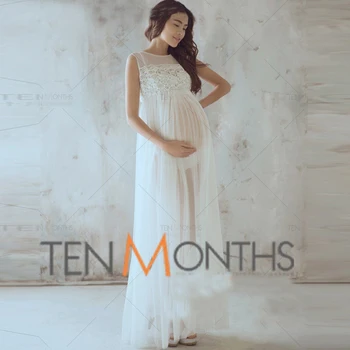 

Pregnant Women Photo Shooting Dress Maternity Photography Props White Long Lace Sleeveless Maternity Evening Party Dresses 2020