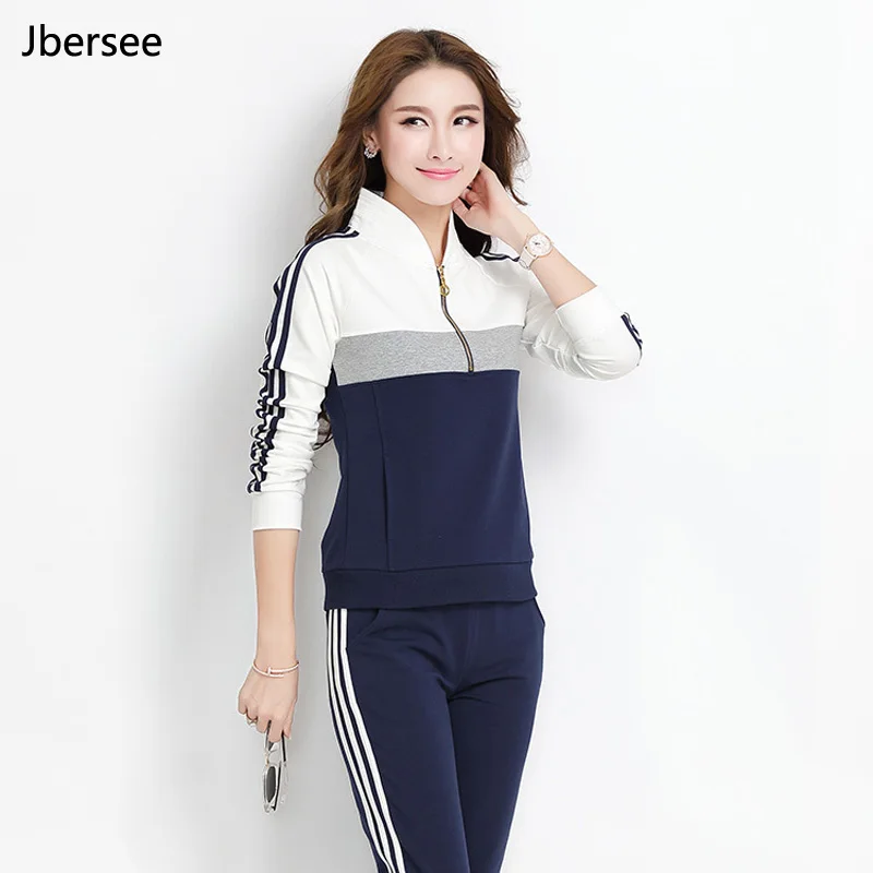 

Spring Autumn Female 2 Piece Set Pullover High Quality Stand Collar Two Piece Set Casual Women Slim Tracksuit Set YZ8006