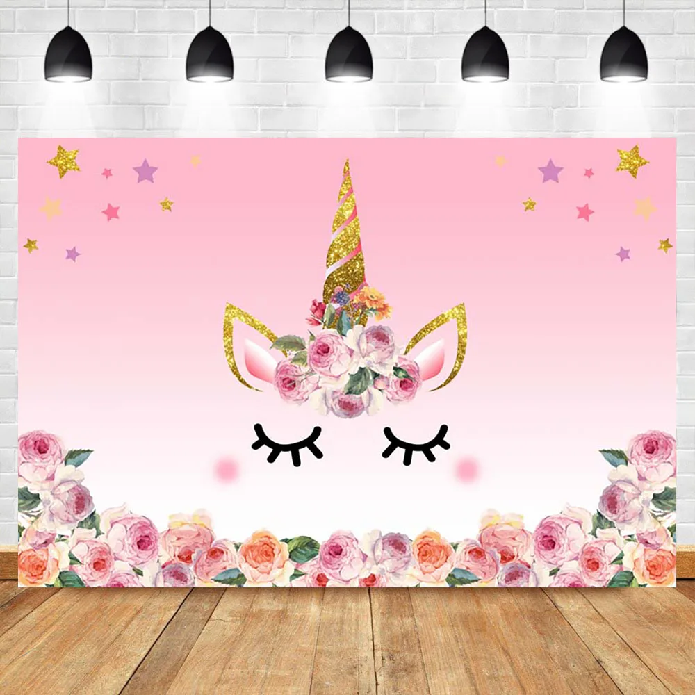

NeoBack Vinyl Photo Background Unicorn Backdrops Flower Newborn Baby Shower Party Photography Backdrops Seamless Cloth