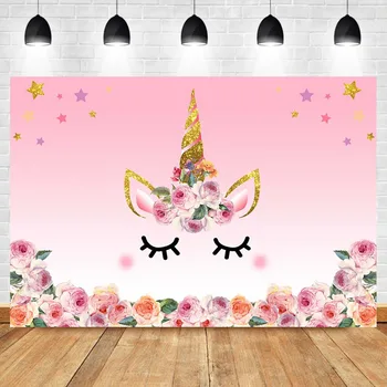 

NeoBack Vinyl Photo Background Unicorn Backdrops Flower Newborn Baby Shower Party Photography Backdrops Seamless Cloth