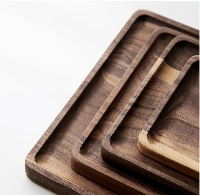 Direct selling high-end black walnut wooden plate rectangular wooden tea tray dessert dessert cake sushi steak bamboo tray