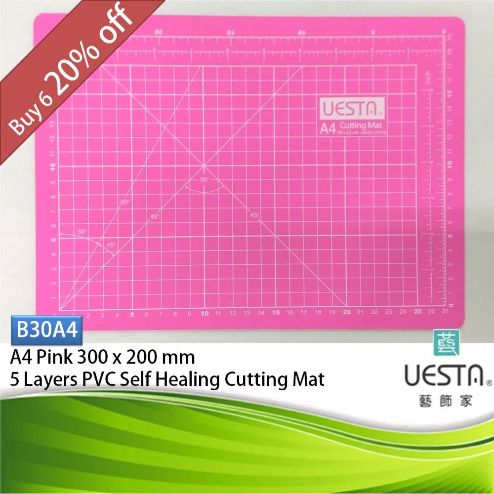 

Pink 3.0mm Rectangle Self Healing 5 Layers PVC Cutting Mat A4 30x22 cm 12x9 inch