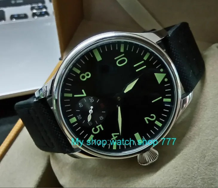 

green luminous 44mm parnis 6498 / ST3621 17 jewels Mechanical Hand Wind movement butterfly buckle men's watches 383A