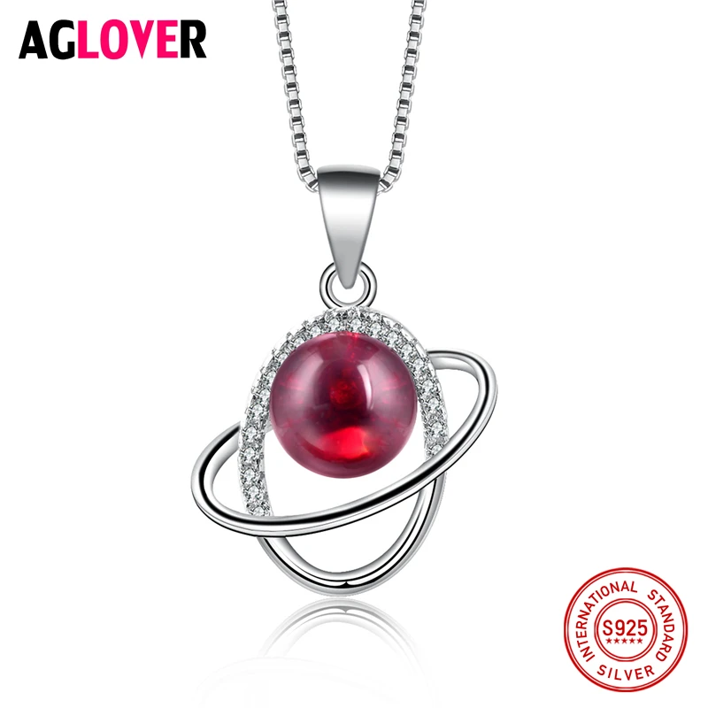 

Genuine 925 Sterling Silver Necklace Shinning Crystal CZ Zircon Round Pendants Necklaces Fashion Women Jewelry