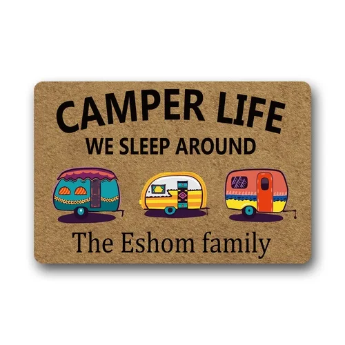 

Personalized [Family Name] Door Mat Camper Life We Sleep Around Doormat Clover Rubber Non-Slip Entrance Rug Home Decor mat
