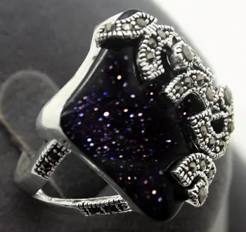 

22X20mm 925 Sterling Silver Blue Gold jade Marcasite Ring Size 7/8/9/10