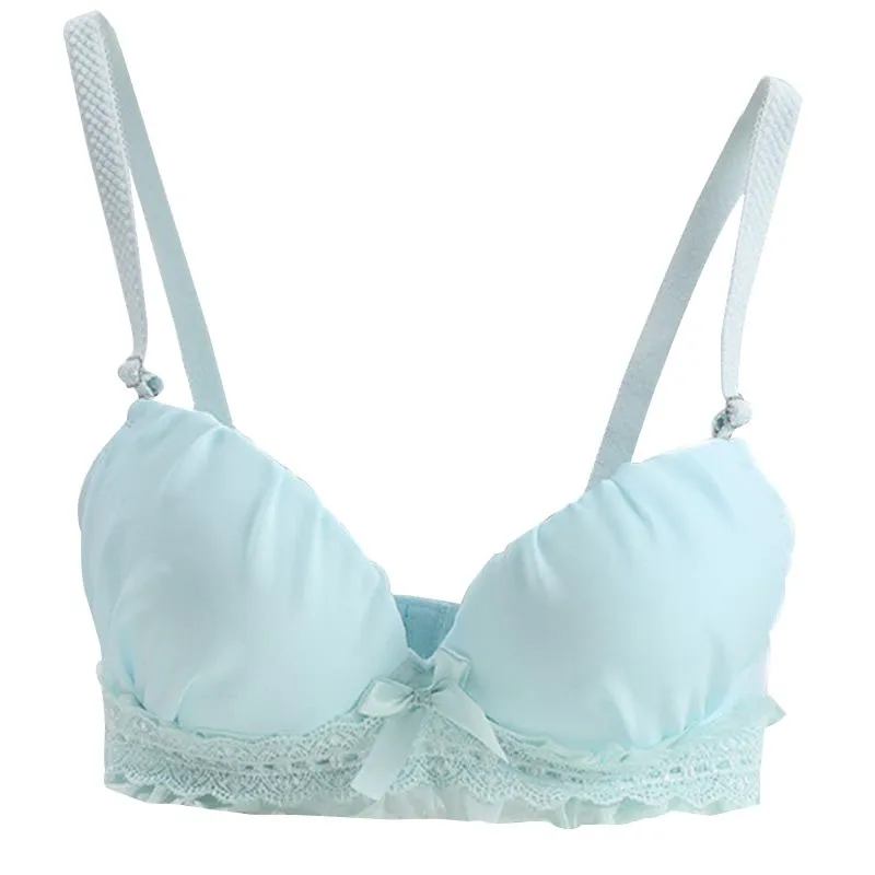 Girls Push Up Bra Cute Lace Bow Tie Thin Underwear New Fashion 3/4 Cup