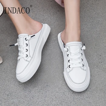 

Canvas Shoes Leather White Shoes Flat Casual Shoes Women White Sneakers 2.5cm