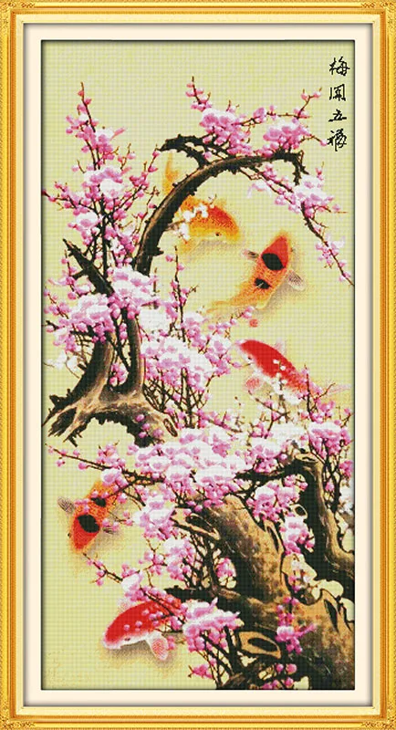 

Blooming plum flower cross stitch kit flower 18ct 14ct 11ct count printed canvas stitching embroidery DIY handmade needlework