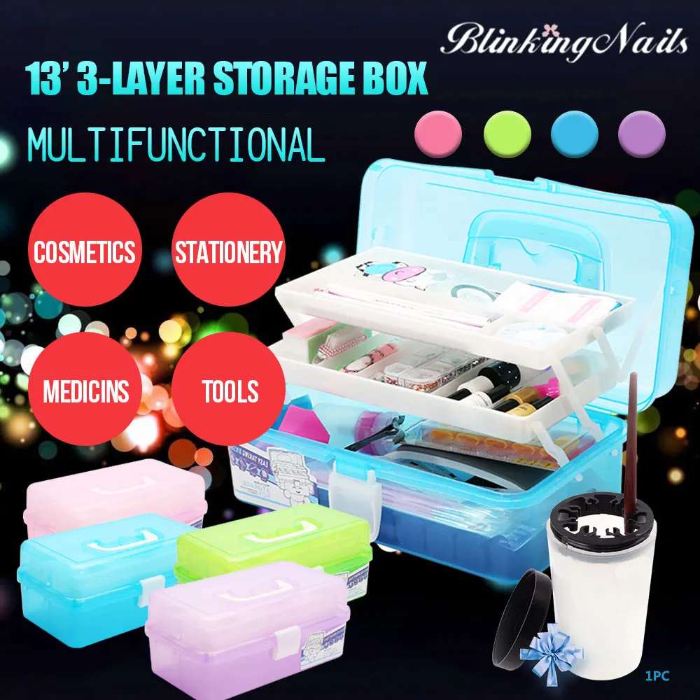 BlinkingNails the 13'Plastic Tool Box for Nail Art Equipment with 3
