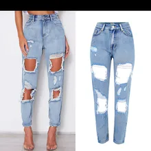 Женские рваные джинсы в мужском стиле Casua джинсы с высокой талией джинсовые штаны летние брюки женские