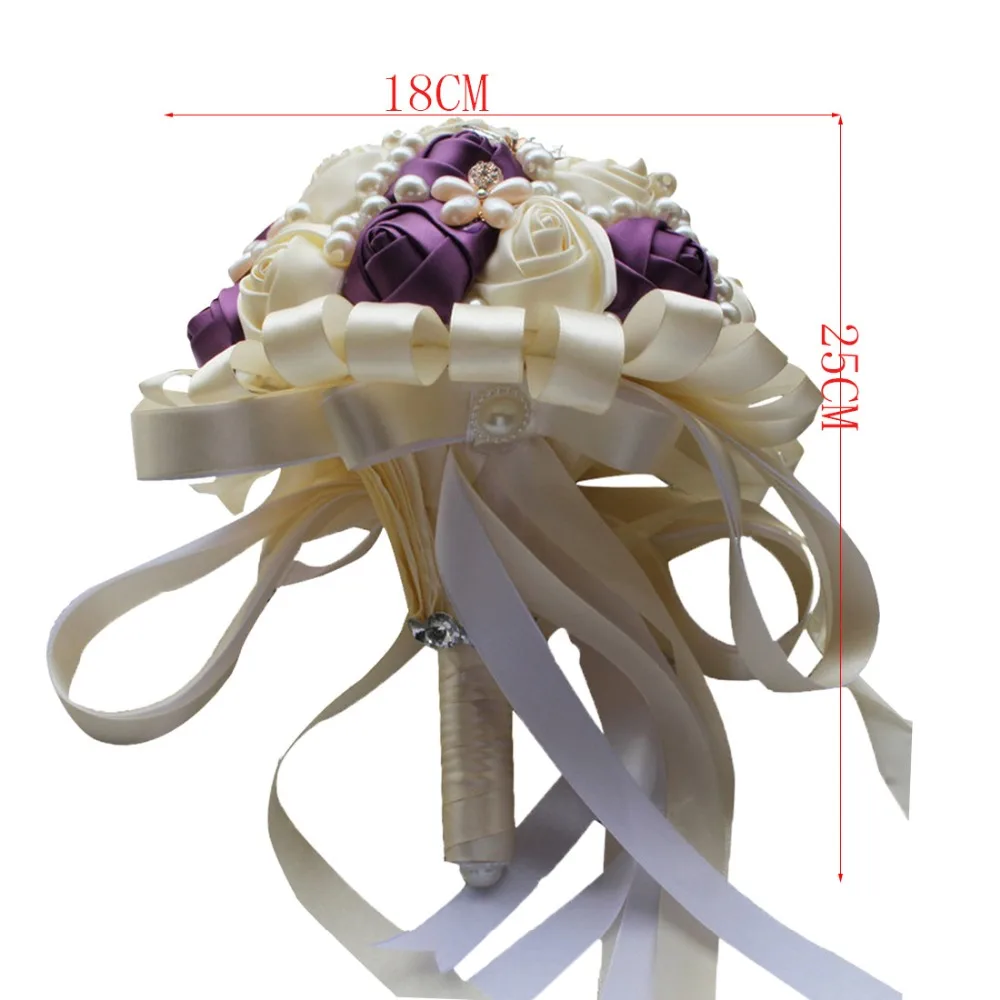 Лидер продаж, фиолетовый синий цвет слоновой кости Свадебный букет с кристаллами Винтаж бутон розы цветы невесты букеты для свадебного
