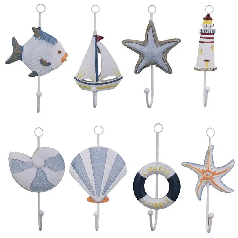 OUNONA Nautical Theme Sea Fish Hook Decorative Hook Hanger Hat Hanger