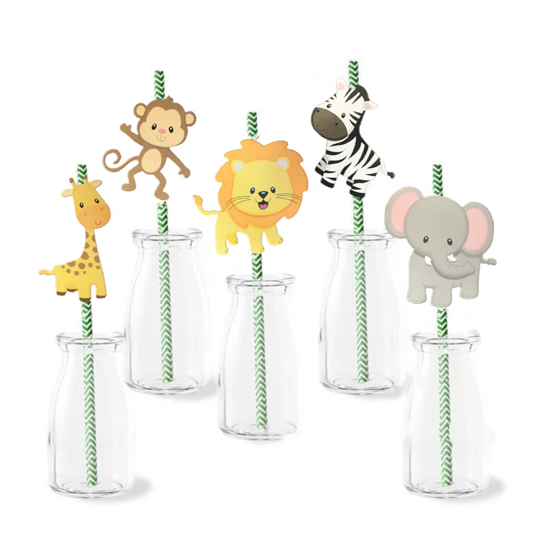 36PCS Birthday Party Decoration Kids Jungle Animal Environmental Paper Pipette Unicorn Theme Party Drinking Straw