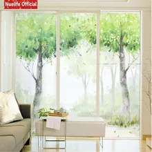 Зеленая дерево лес узор Электростатическая изоляционная пленка «замороженное стекло» гостиная спальня ванная комната для детей дверь оконная пленка