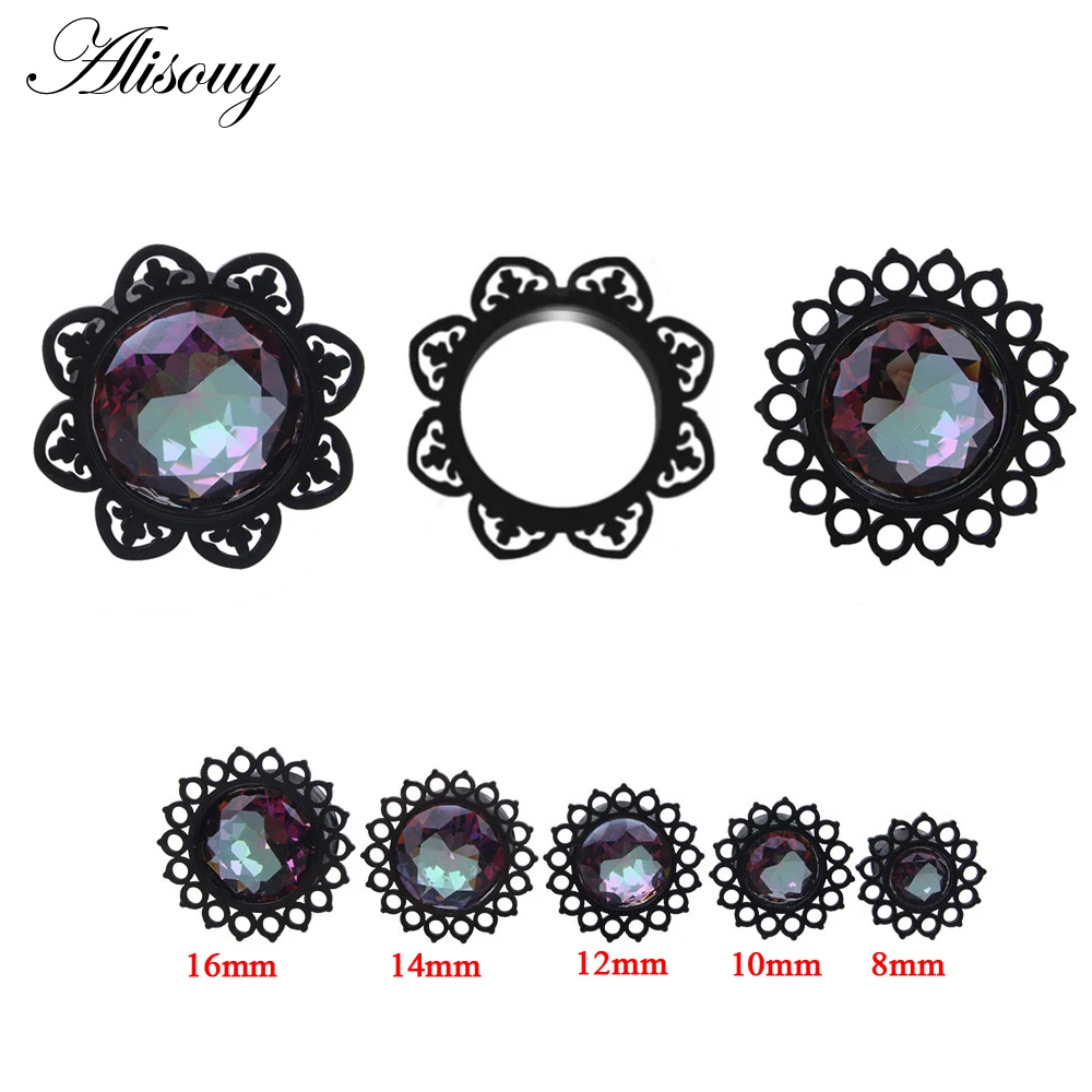 

Alisouy 3 Style tunnel Jewelry 1 pair Stainless Steel ear Plug piercing Ear expander stretcher gauges 8-16mm ear body jewelry