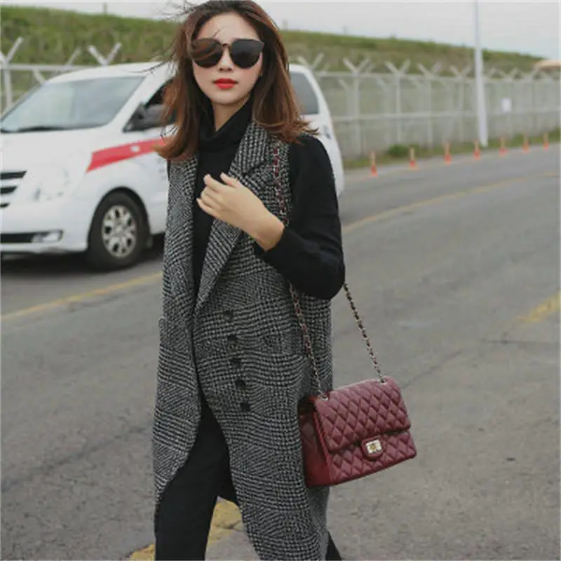 

autumn and winter new Korean version of the long sectionof slim slimming woolen vest women's sleeveless suit woolen jacket Women