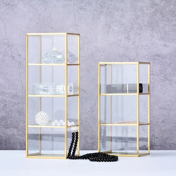 

Nordic ins cosmetics storage box gold glass jewelry plate makeup storage box transparent belt brush large capacity jewelry box