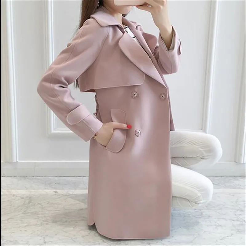 

New Spring Fashion Leisure Loose Medium Long Women Dust Coat Pure Color Lapels Sexy Slim High Quality Spring Autumn CoatQ0150