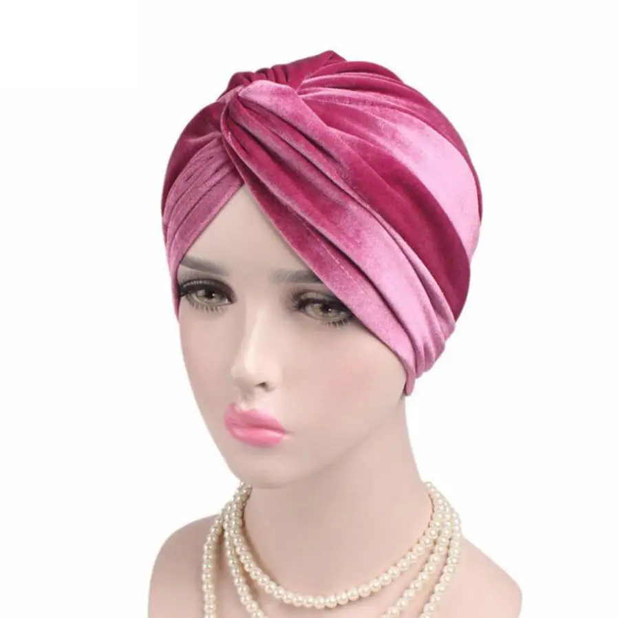 Turbano Для женщин Beanies turban мусульманское Полосатое фланель шарф рака шляпу капот chimio \ Coton женский Шапки#800 - Цвет: Pink