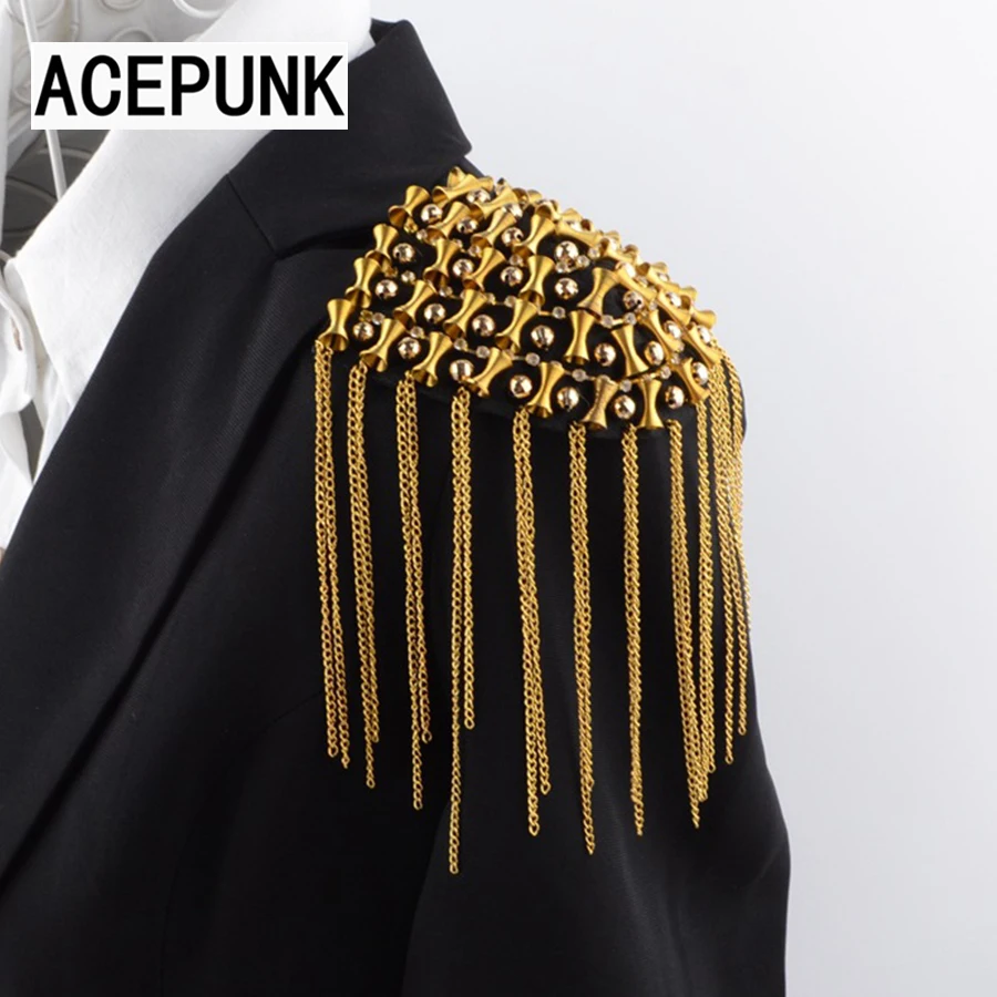 Крутой человек Мода Epaulet Золотое плечо флэш металлическое модное платье