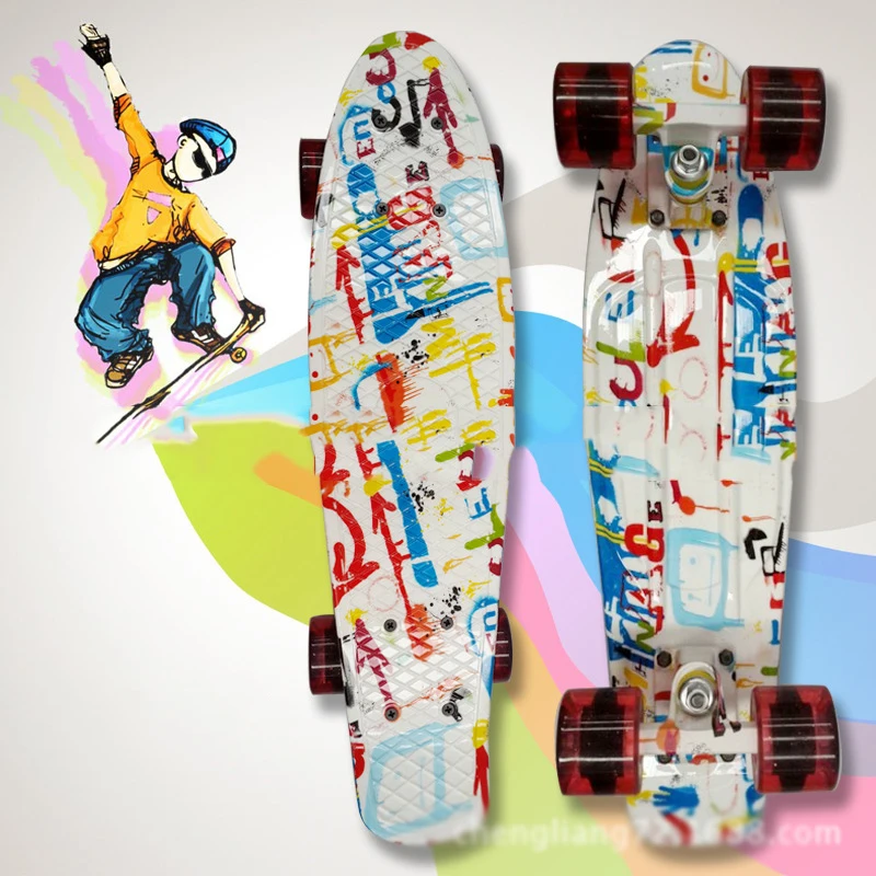 

2019 New Children's scooter Space Graphic Printed Mini Cruiser Plastic Skateboard 22inch Retro Longboard Skate Long Board CL61