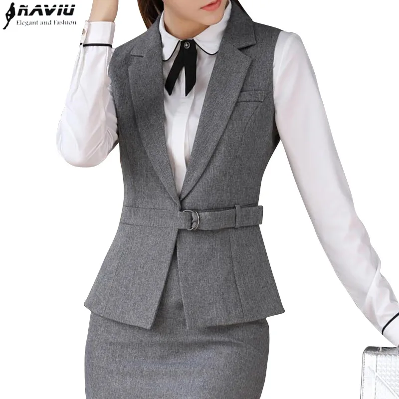 Spring summer women vest skirt suits work wear set business formal slim