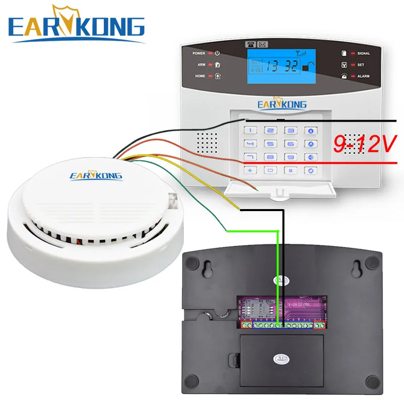 Проводной детектор дыма Earykong, электронный датчик дыма для домашней охранной GSM/Wifi/другой системы сигнализации