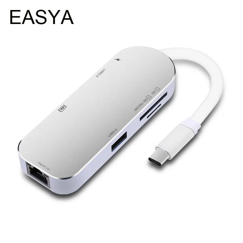 

EASYA Wholesale USB C HUB Multifunction USB Type-C Hub with PD HDMI 4K Gigabit Ethernet Adapter SD/TF Card Reader 10pieces/lot
