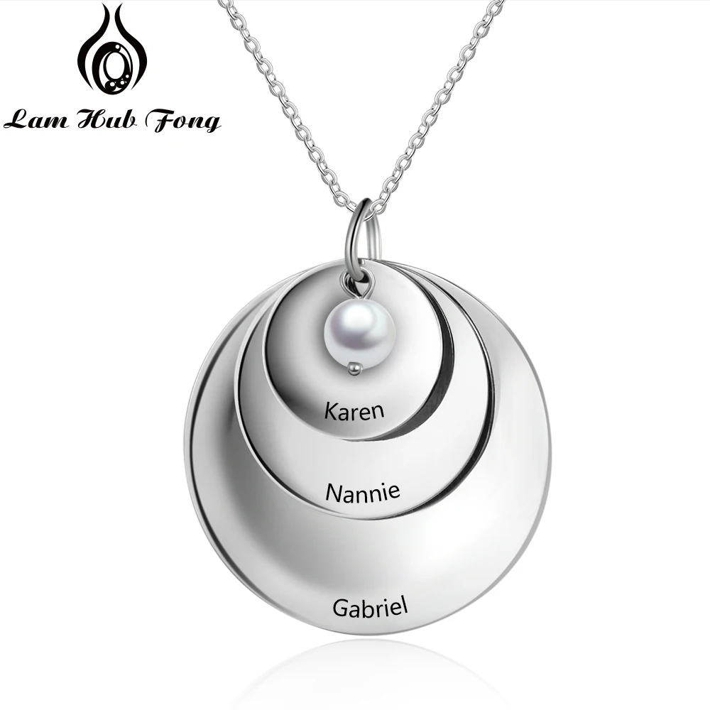 

Customized 3 Name Necklace Personalized shell Pendant Necklace Stainless Steel Jewelry Family Gift for Women (Lam Hub Fong)