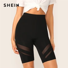 Шеин, черные сетчатые вставки, одноцветные байкерские, для велоспорта, для отдыха, укороченные Леггинсы для фитнеса, женские летние однотонные Женские базовые леггинсы
