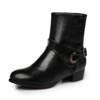 

High Quality PU Leather Boots Belt Buckle Motorcycle Boots Square Heels Winter Ankle Boots Martin Snow Boots Shoes Woman Z112