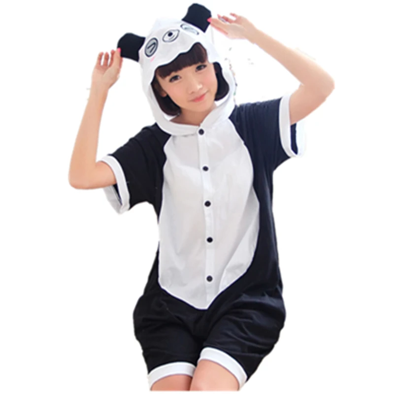 Cute Animals Panda Cosplay Costume Summer Jumpsuit Short Sleeve Cartoon Panda Animal Pajamas Pyjamas Onesie for Adult Sleepwear