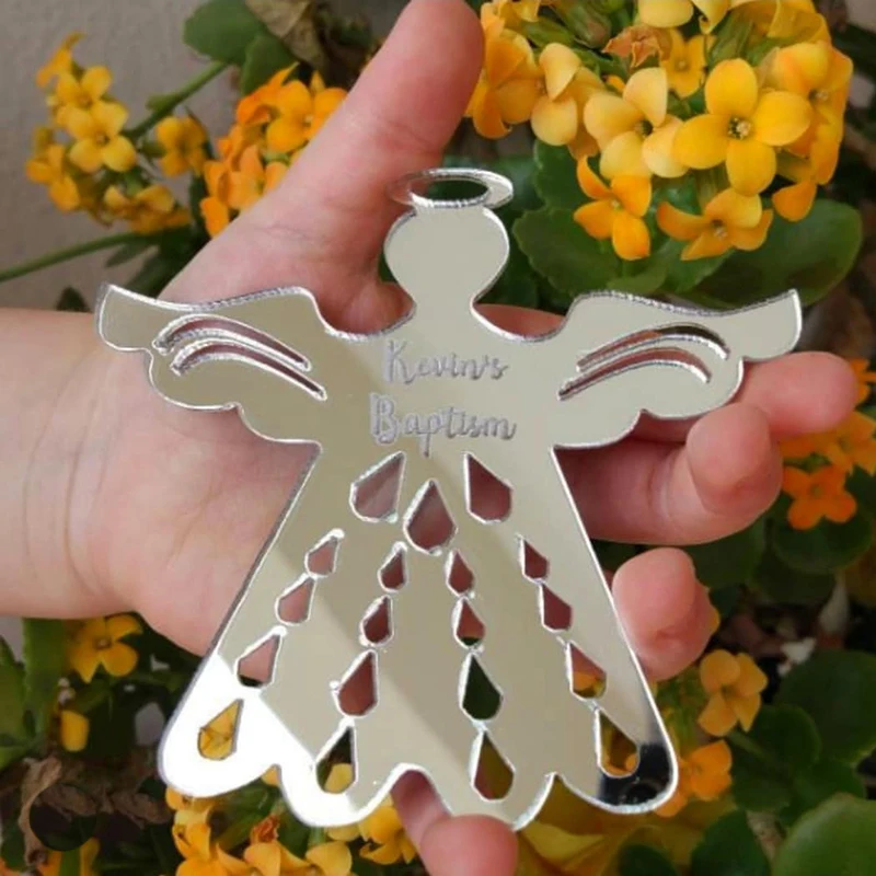 Custom Made Gold Acrylic Mirror Angel Baptism Favors, Personalized