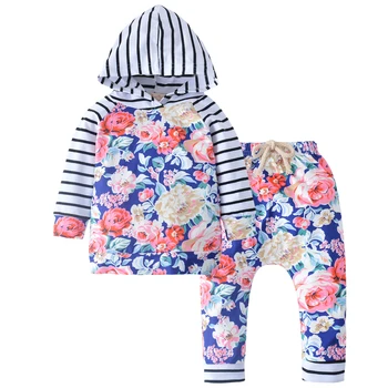 

2019 Autumn Style Infant Clothes Baby Clothing Sets Floral Newborn Baby Girl Clothes Hooded Tops+Long Pants 2pcs Outfits Set