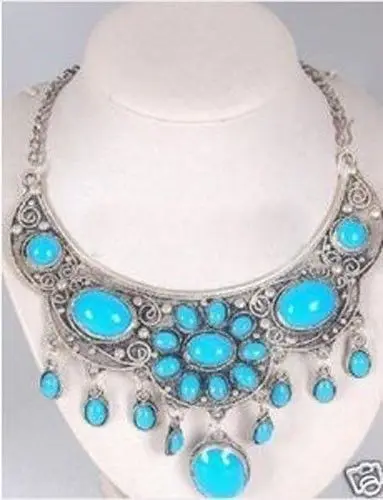 

Tibet silver Tribal Jewelry turquoise flower necklace 5.27