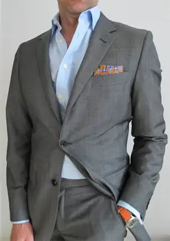 Tanie W Stylu Vintage Szary Garnitury Męskie Klasyczny Styl Mężczyźni Slim Fit Smokingi Notch Lapel Groomsmen ślub Blazer Dla Mężczyzn Smokingi (kurtka + Spodnie)