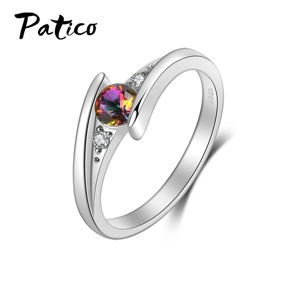 

True Love 925 Sterling Silver Wedding Promise Rings Mystic Rainbow CZ Crystal Anniversary Jewelry for Lady Women Gifts