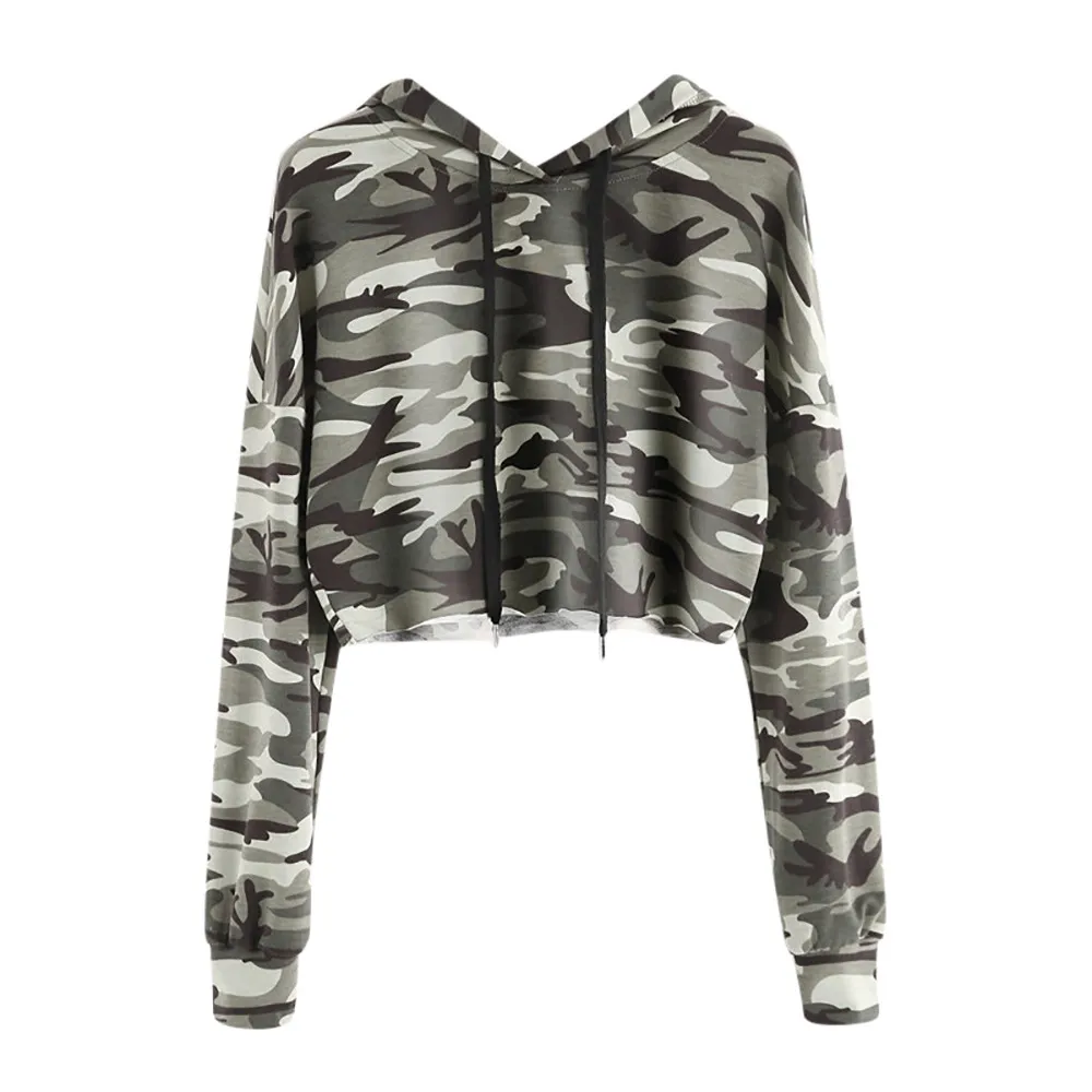 

NEW Camouflage Hoodie Women Hooded Sweatshirts Loose Long Sleeve Crop Top Hoodies Pullovers Short Sexy Hoody Camo Top DropShip #
