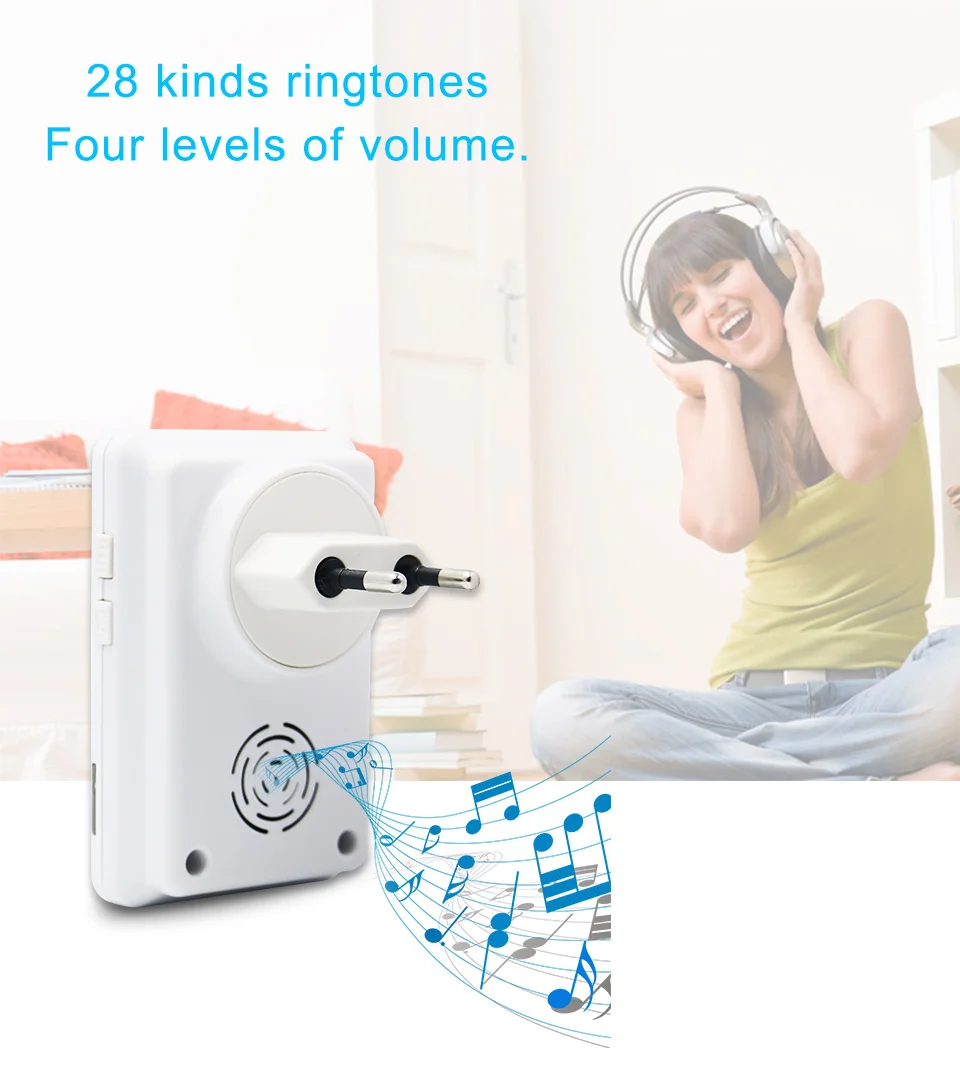 self powered Waterproof Wireless DoorBell night light sensor no battery EU plug smart Door Bell 1 2 button 1 2 Receiver (6)