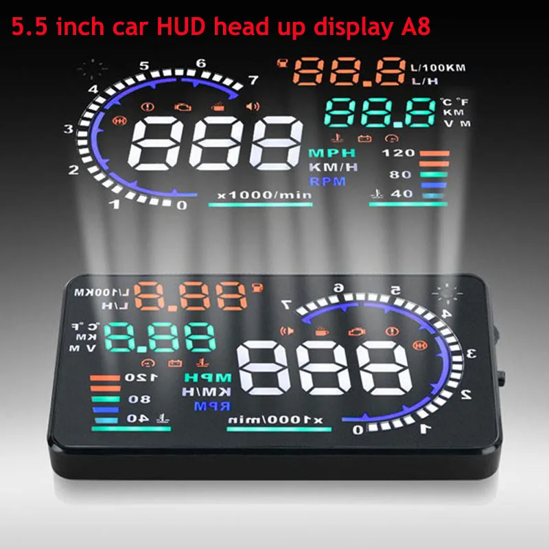 

NEW 5.5'' Car HUD Head Up Display OBD 2 Speed Warning System Windscreen Projector Vehicle RPM MPH Fuel Consumption Styling