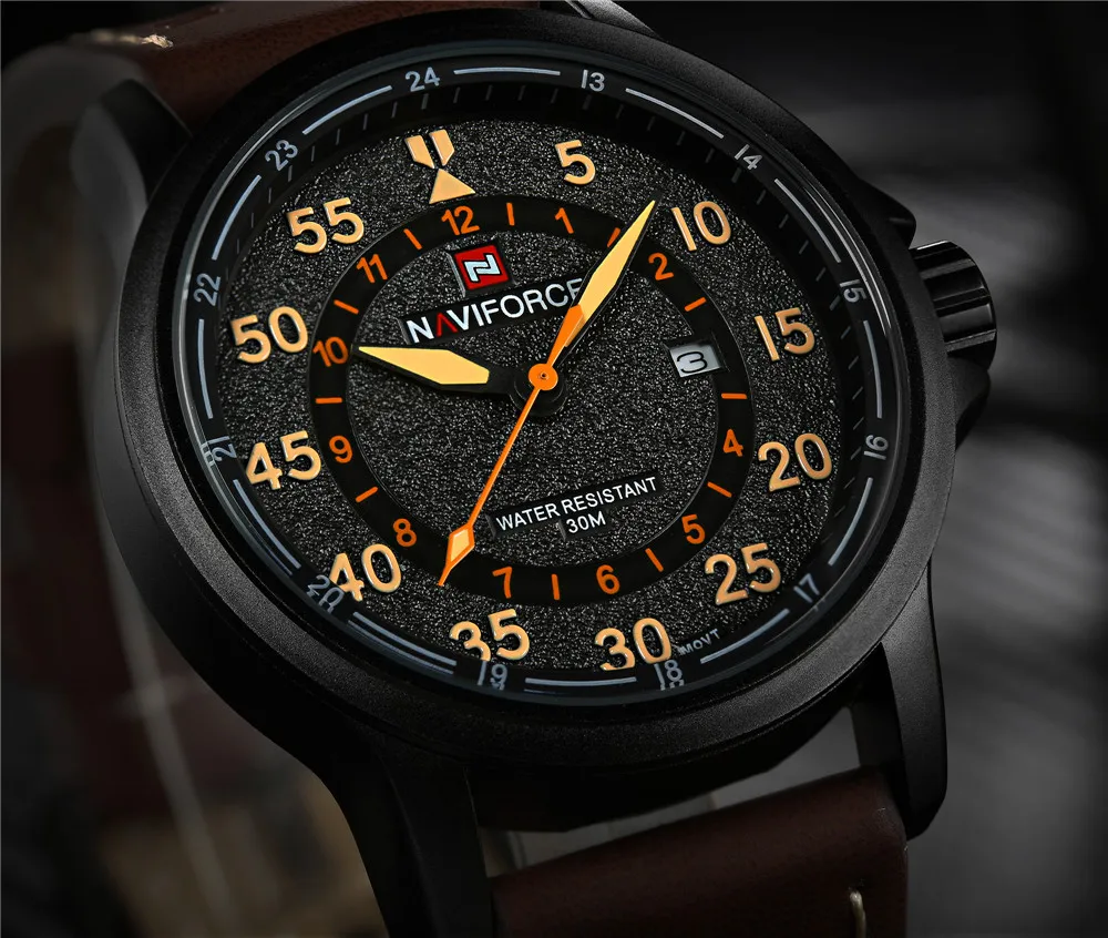 Новинка NAVIFORCE роскошный бренд кожаный ремешок аналоговые Мужские кварцевые часы