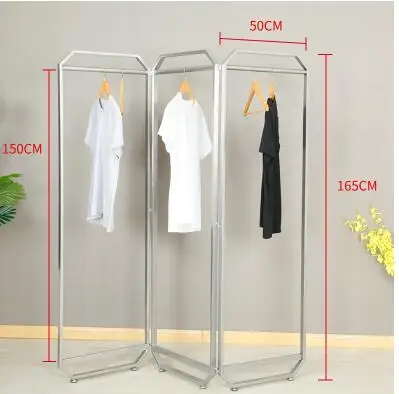 Silver clothing store rack display rack women's clothing store rack iron art display clothing rack running water platform .