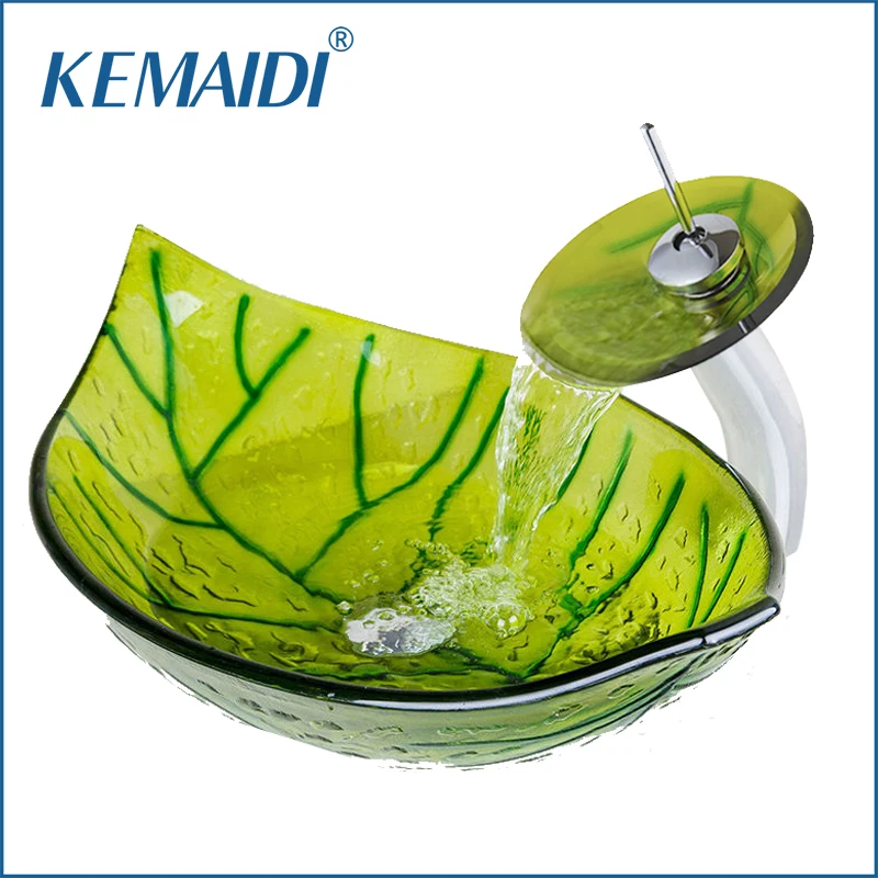 KEMAIDI FBA الأخضر يترك خلاط جولة الصنابير بالوعة صنبور السفن استنزاف الحمام الزجاج حوض الغرور شلال صنبور الكروم حمام مجموعة KEMAIDI FBA الأخضر يترك خلاط جولة الصنابير بالوعة صنبور السفن استنزاف الحمام الزجاج حوض الغرور شلال صنبور الكروم حمام مجموعة