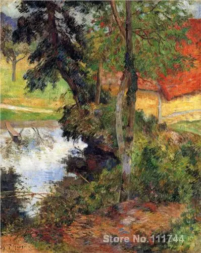 

Landscape painting Red roof by the water Paul Gauguin art oil on canvas Handmade High quality