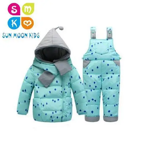 

Children Boys Girls Winter Warm Down Jacket Suit Set Thick Coat+Jumpsuit Baby Clothes Set Kids Hooded Jacket With Scarf 0-4 Y