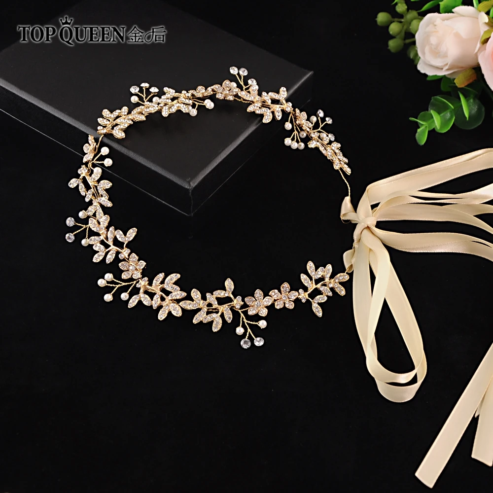 

TOPQUEEN HP89 Crystal &Pearl Bridal hairpiece Pave Flower Wedding Headband Hair Band Tiara For Women Jewelry Hair Accessories