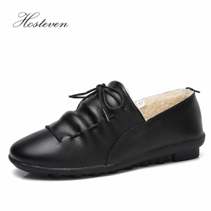 

Hosteven Women's Shoes Casual Genuine Leather Woman Plush Loafers Female Flats Moccasins Ladies Driving Shoe Mother Footwear