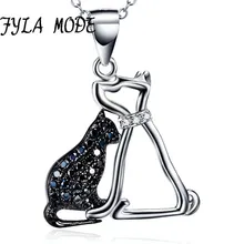 FYLA MODE 100% 925 Sterling Silver Necklace Jewelry Animal Cat Dog Pet Pendant Necklace For Women Gifts
